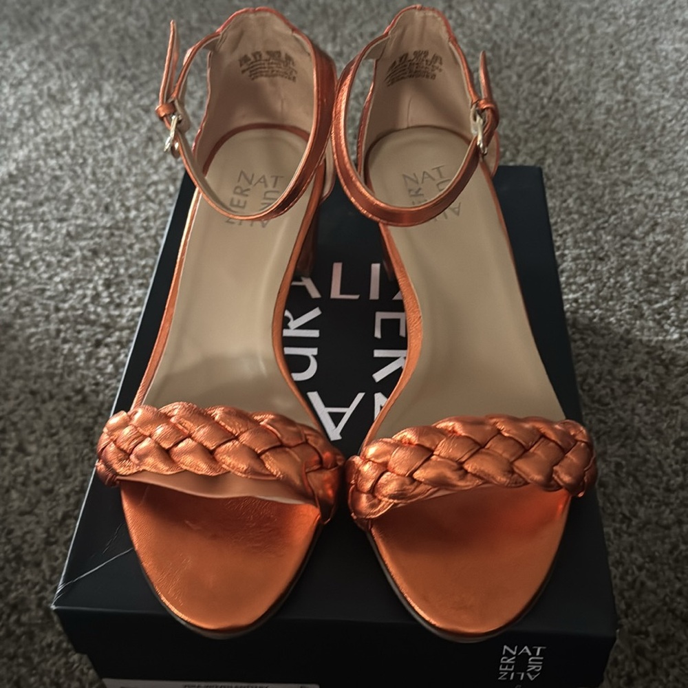 Orange High Stiletto Heels with Ankle Straps 8 1/2 Wide